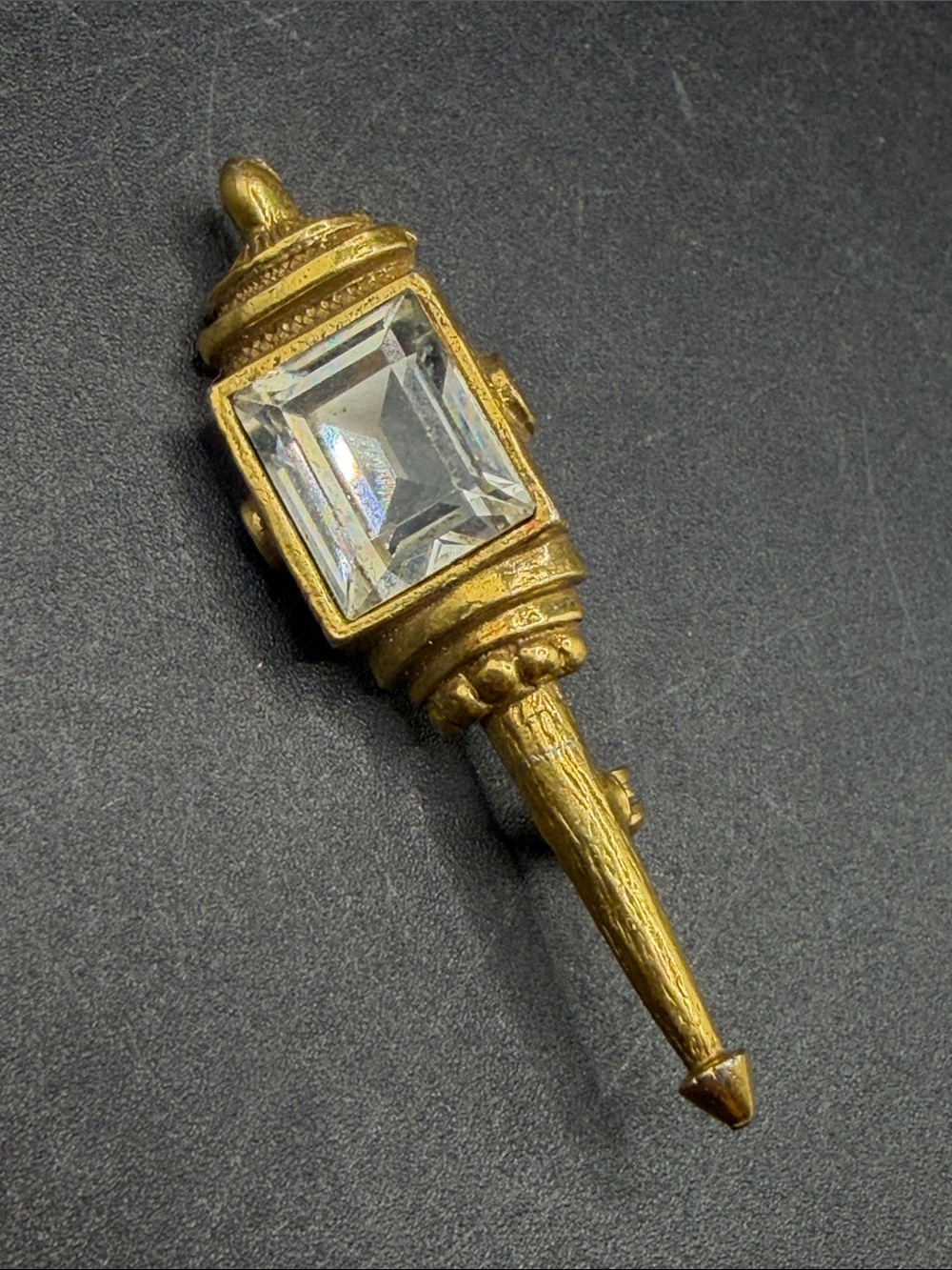 Goldette Vintage Lantern Torch Lamp Post Crystal Gold Tone Brooch Pin Jewelry